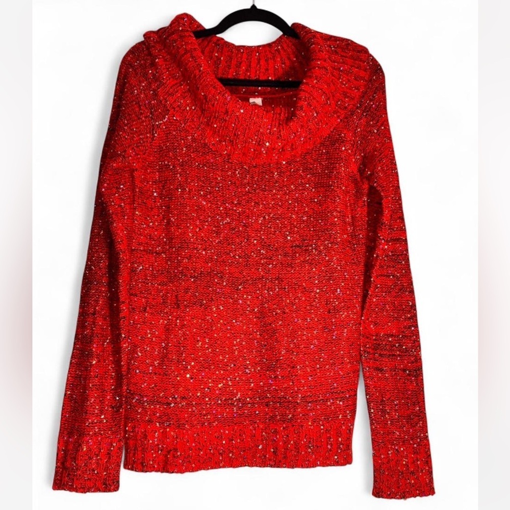No Boundaries size Large  Sparkling Red Cowl Neck Sweater
